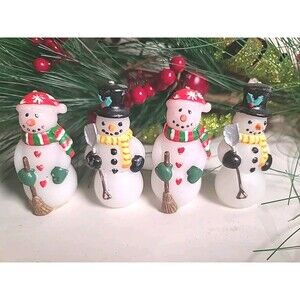 Vintage Lot Of 4 Vintage Christmas 3" Snowman Candles AMC Candle Company